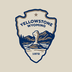 Emblem patch logo illustration of Yellowstone National Park, Wyoming, USA.