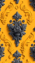 Ornate Dark Gray and Gold Damask Wallpaper
