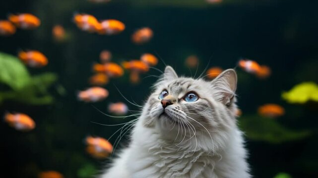 愛猫 水槽見つめる 幻想的 柔らかな光