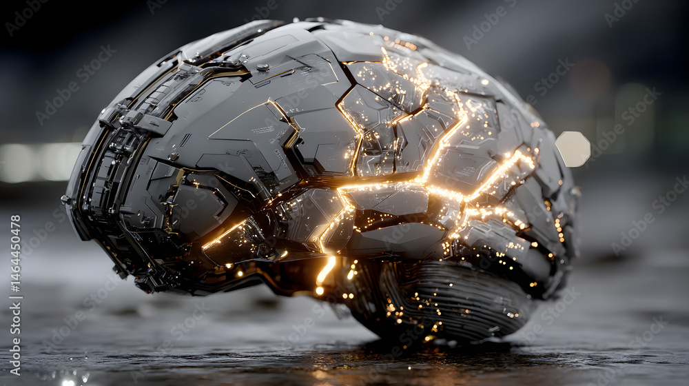 Poster crystal ai brain glowing fractured neural network concept