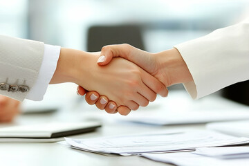 Close Up Of Two Businesswomen Shaking Hands During A Meeting