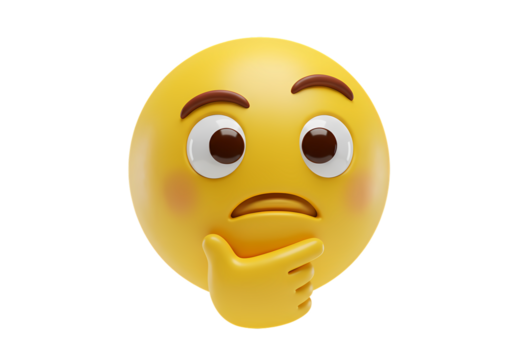 3D Render of a Thinking Emoticon with a Concerned Expression isolated on transparent background