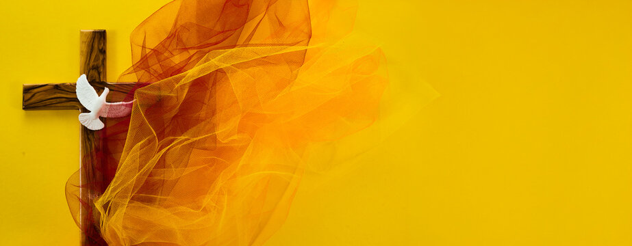 Pentecost Sunday. Pentecost background with flying dove