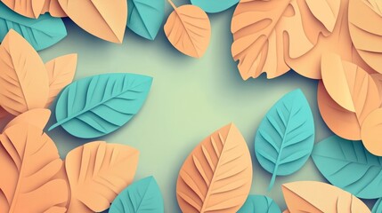 Pastel leaves border on light background