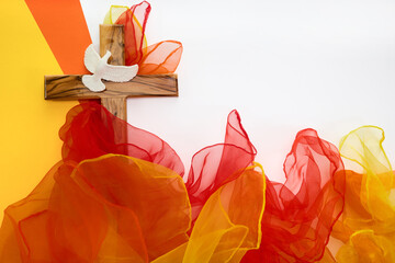 Pentecost Sunday. Pentecost background with flying dove