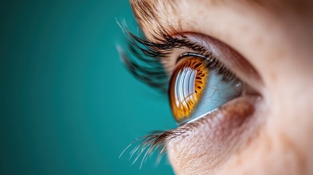 An intriguing close-up shot of a brown human eye showcases mesmerizing detail and vibrant colors, highlighting the beauty and complexity of human emotions and perspectives.
