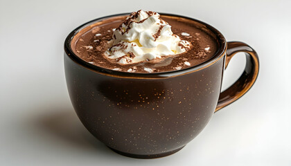 Close up of a mug filled with hot chocolate and whipped cream