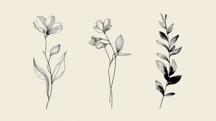 Minimalist line art botanical illustration  