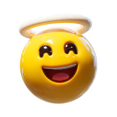 Happy Smiley Face Emoji with Halo on Transparent Background