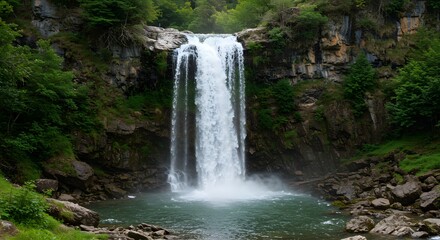 Waterfall in Forest Scenery