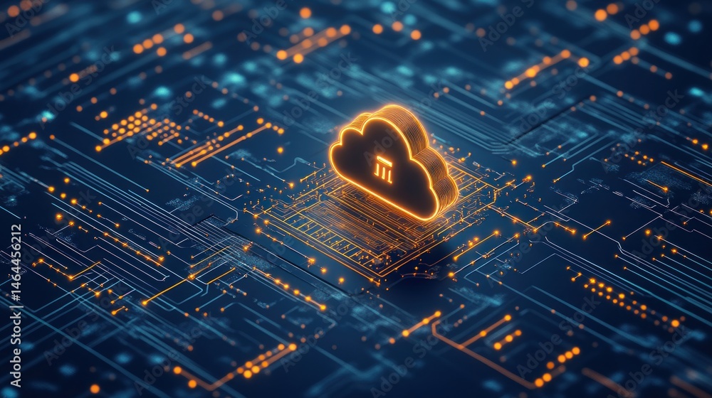 Poster cloud computing symbol on circuit board