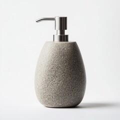 Minimalist stone soap dispenser isolated on white background.  
