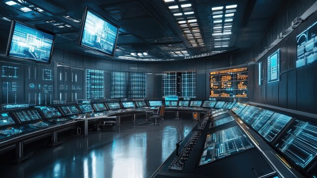 Futuristic Control Room: Immersive Digital Interface and Monitoring System