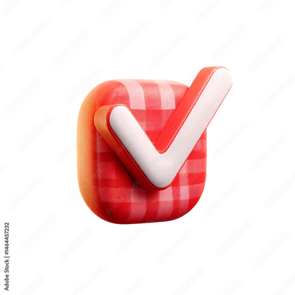 Poster 3d render red checkmark icon on square button on transparent background
