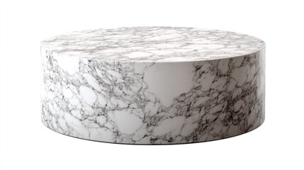 Minimalist white marble coffee table isolated on white background.  