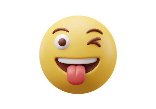 Playful Winking Emoji 3D Rendered Smiley Face with Tongue Out isolated on transparent background