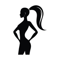 Standing Woman Ponytail Bold Vector Silhouette