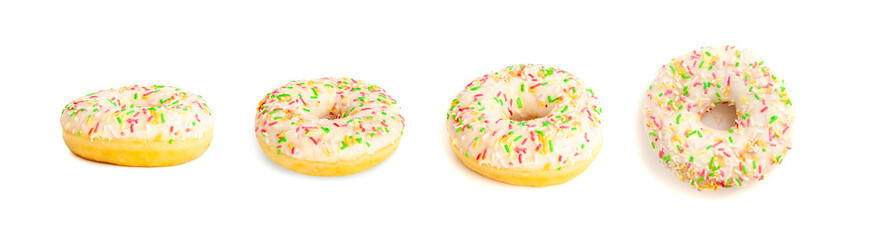 Doughnuts Isolated, Glazed Frosted Donuts with Colorful Sprinkles