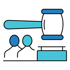 Courtroom with Judge, Gavel, and Scales vector icon design