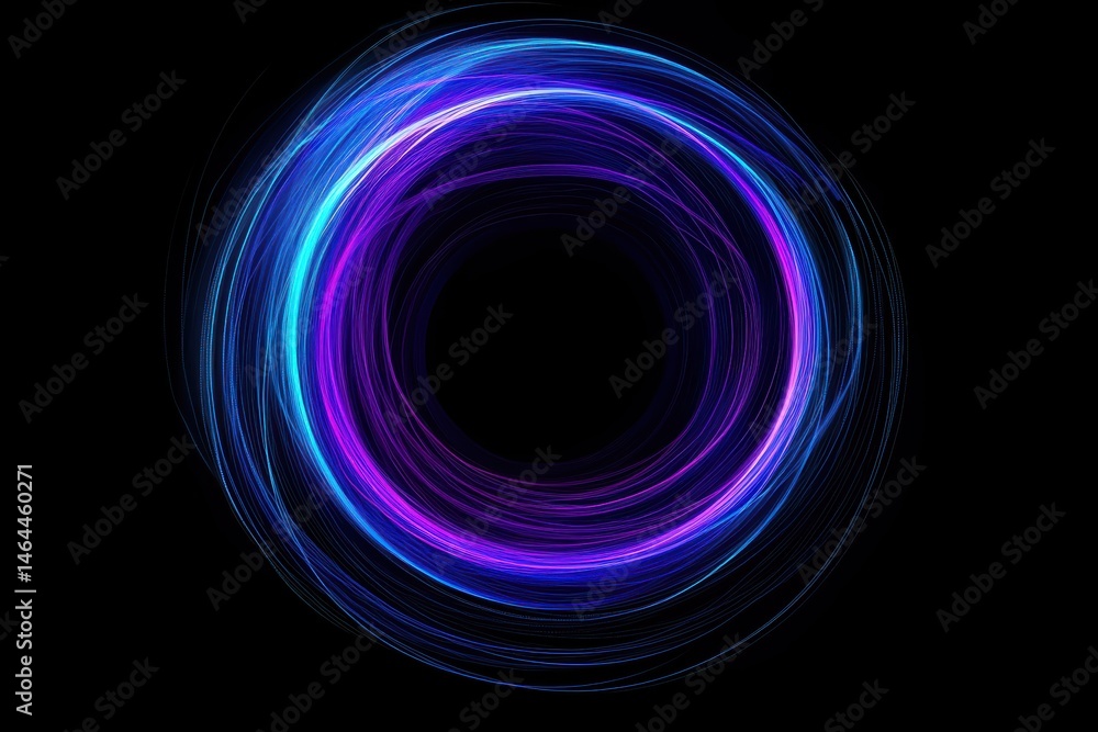Poster digital circle of blue and purple light creating a tech-inspired visual on dark background