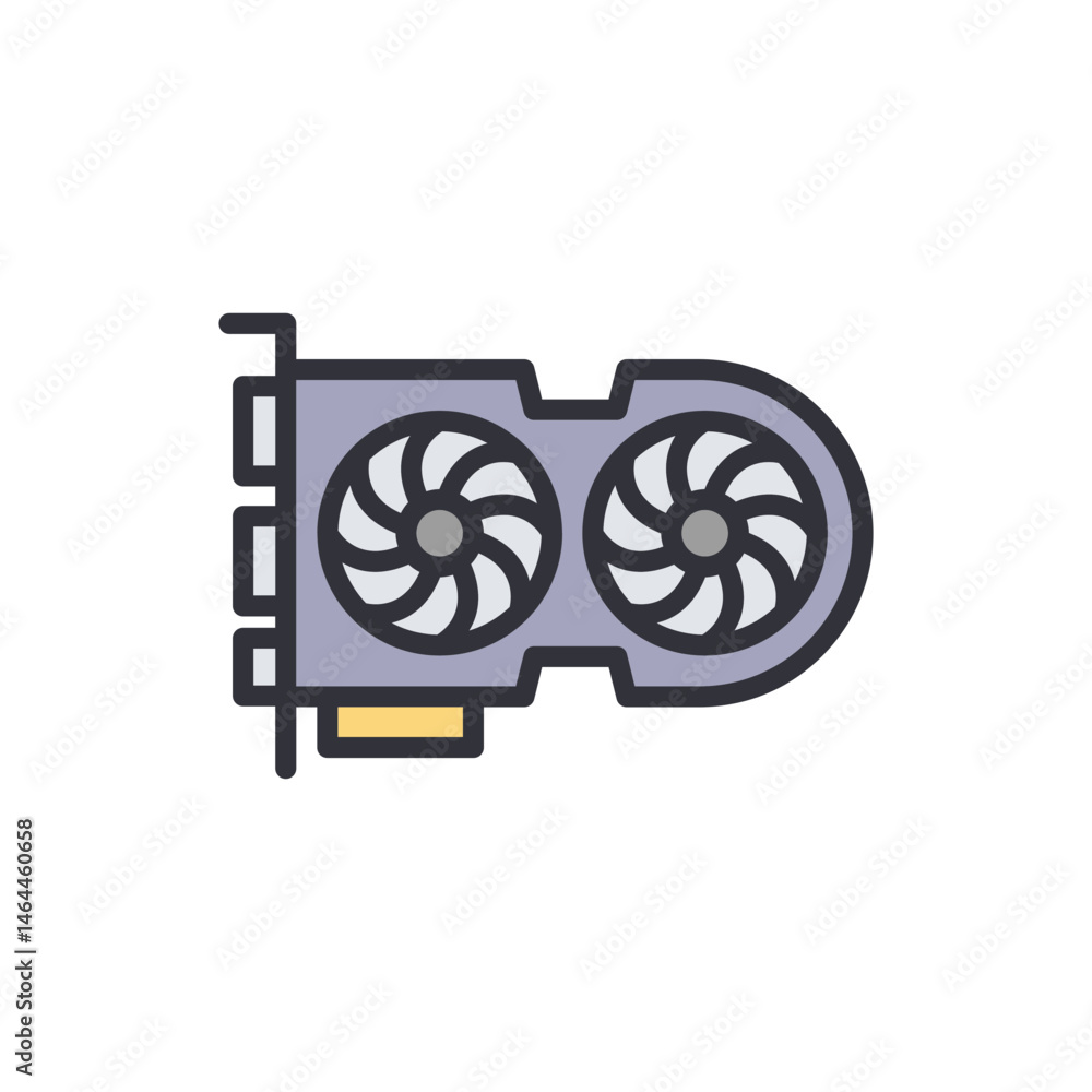 Poster stylized vector depiction of a computer graphics processing unit card