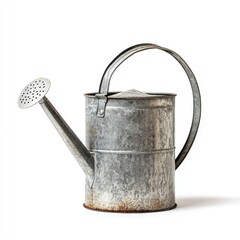 Modern farmhouse galvanized watering can isolated on white background. 