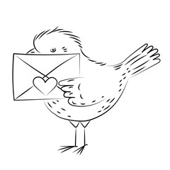 bird with letter sketch, line drawing, vector