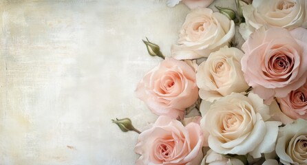 Obraz premium Soft Pink and Cream Roses on An Elegant Background Perfect for Romantic Design Projects, Invitations, and Floral Illustrations