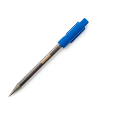 Isolated on a white background there is a ballpoint pen with a blue cap perfect for having copy space for an image
