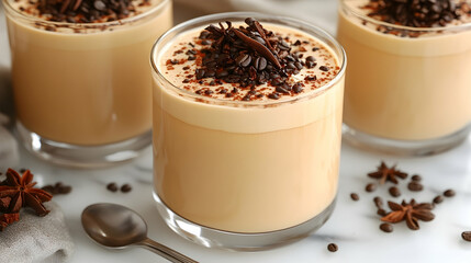 Coffee dessert in glasses on marble