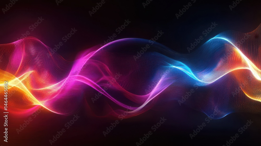 Poster abstract colorful glowing waves on a dark background with a smooth and flowing motion effect. abstra