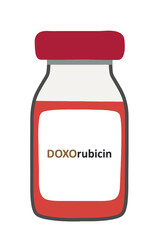 Doxorubicin vial bottle isolated on white background. Doxorubicin or hydroxydaunorubicin is a drug used in cancer chemotherapy. An anthracycline derivative antibiotic. Vector illustration.