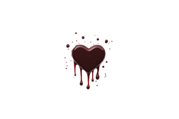 A dark, glossy heart with red liquid dripping from its base.
