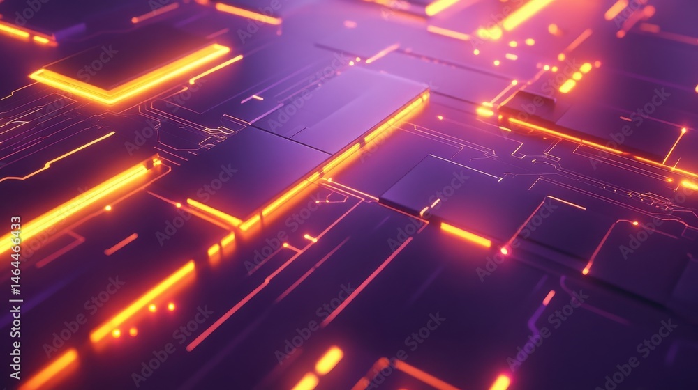 Aufkleber abstract technological circuit board with glowing orange and purple light effects design element. ab