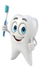 happy cartoon tooth holding toothbrush and giving thumbs up
