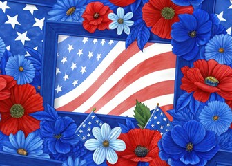 Obraz premium seamless floral pattern with american flag