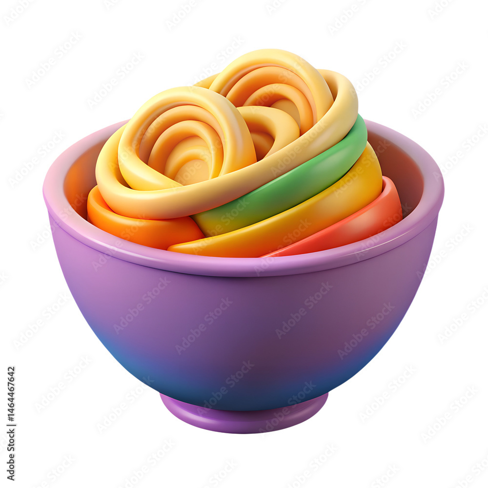 Poster delightful 3d rendering icon of colorful swirled cream layered in a purple bowl with rainbow hues an