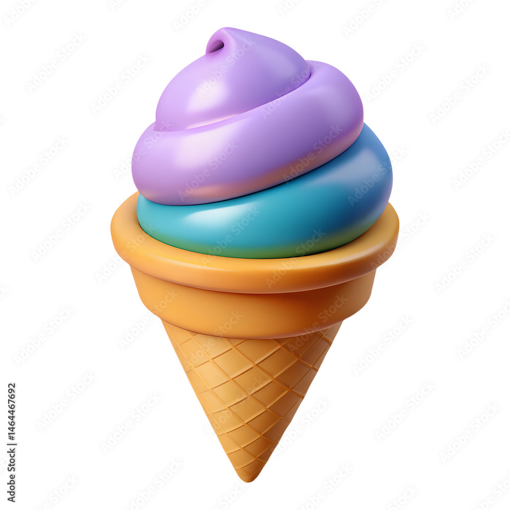Poster high quality 3d rendering icon of a colorful layered ice cream cone on a white background dessert co