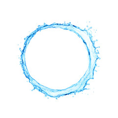 Blue water ring splash isolated on white background