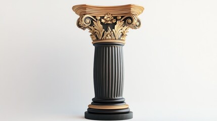 Neoclassical fluted column pedestal isolated on white background. 