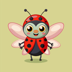 Fototapeta premium Adorable Cartoon Ladybug with Wings. A Delightful Insect Illustration