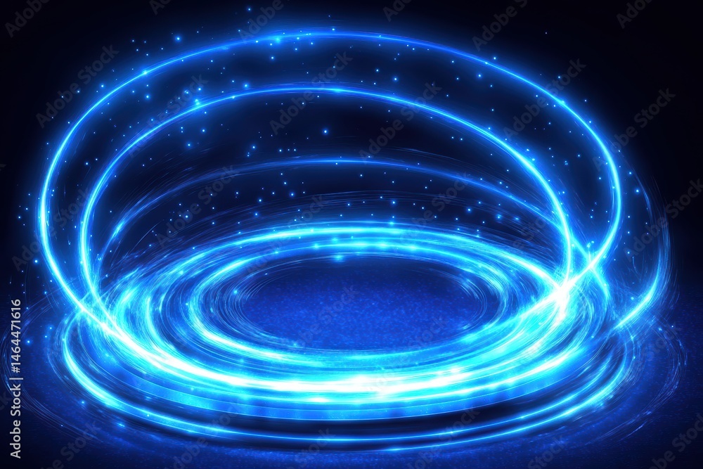 Poster dynamic neon swirl with blue light effect creating an abstract visual representation