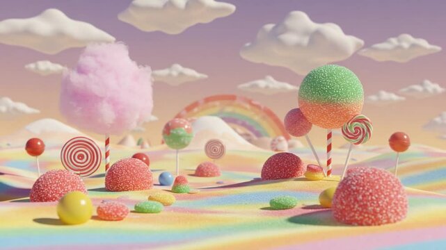 虹色キャンディ畑 綿菓子の木 幸せな風景