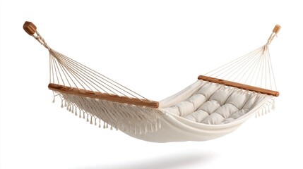 Organic cotton hammock with spreader bars isolated on white background  