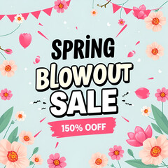 Naklejka premium Spring blowout sale, mega discounts vector banner design