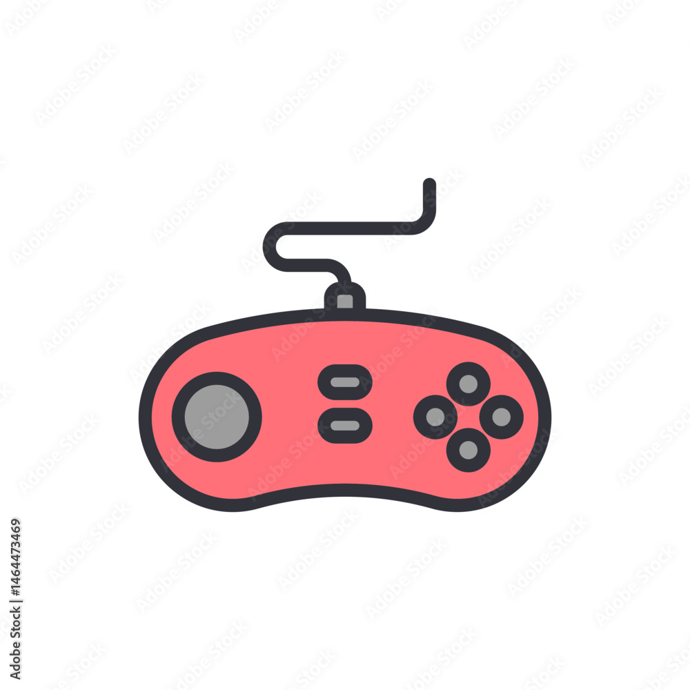 Poster red colored gamepad icon, digital entertainment and console controller design