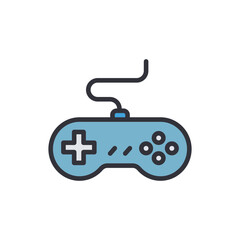Retro blue controller icon, vintage style game console, pixelated vector illustration