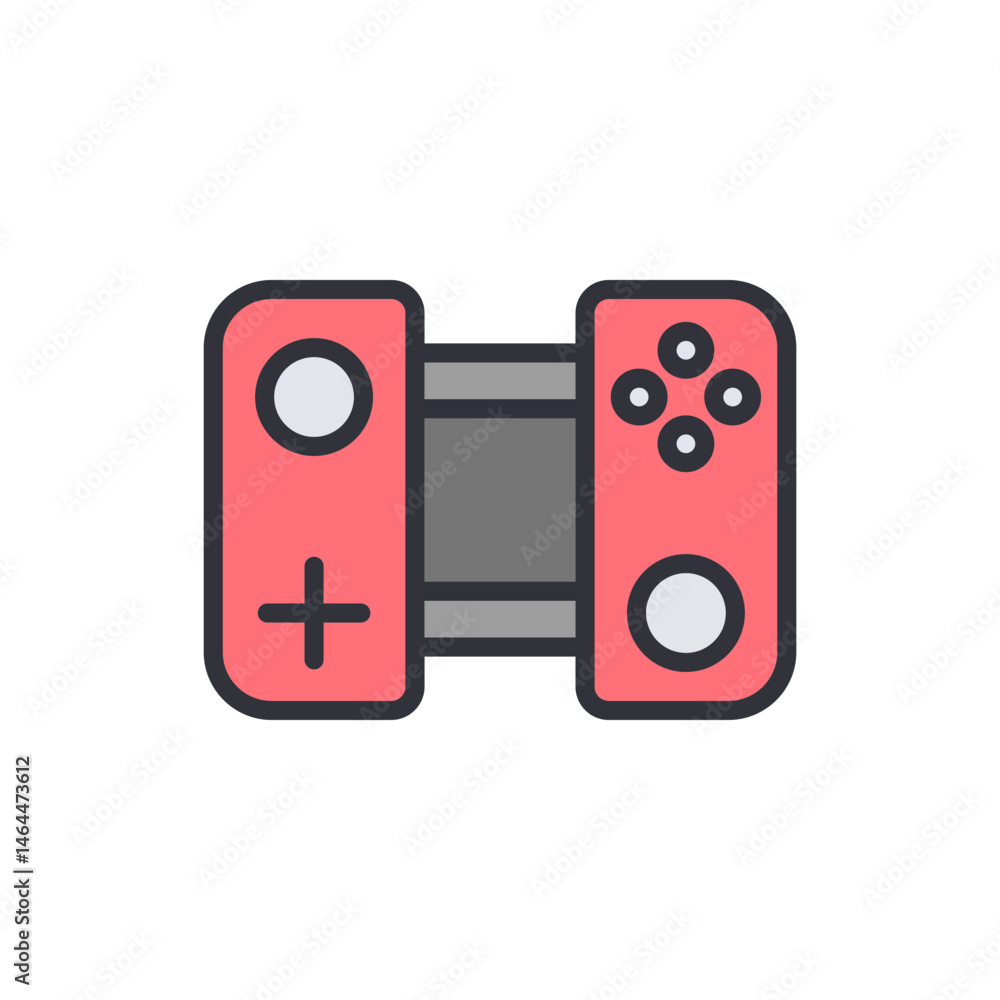 Poster illustration of a console-shaped gamepad for mobile with buttons layout