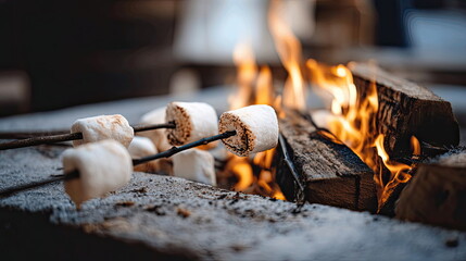 Perfectly toasted marshmallows roasting over an open fire at a cozy outdoor gathering during the evening Generative AI