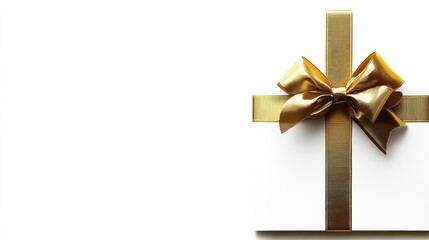 Elegant Gold Bow on White Gift Box: A Festive Image